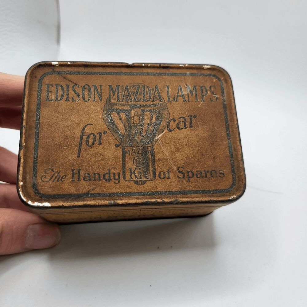 Antique GE Edison Mazda Spare Lamp Spare Tin - 3.5"x 2.5" x 1.75"